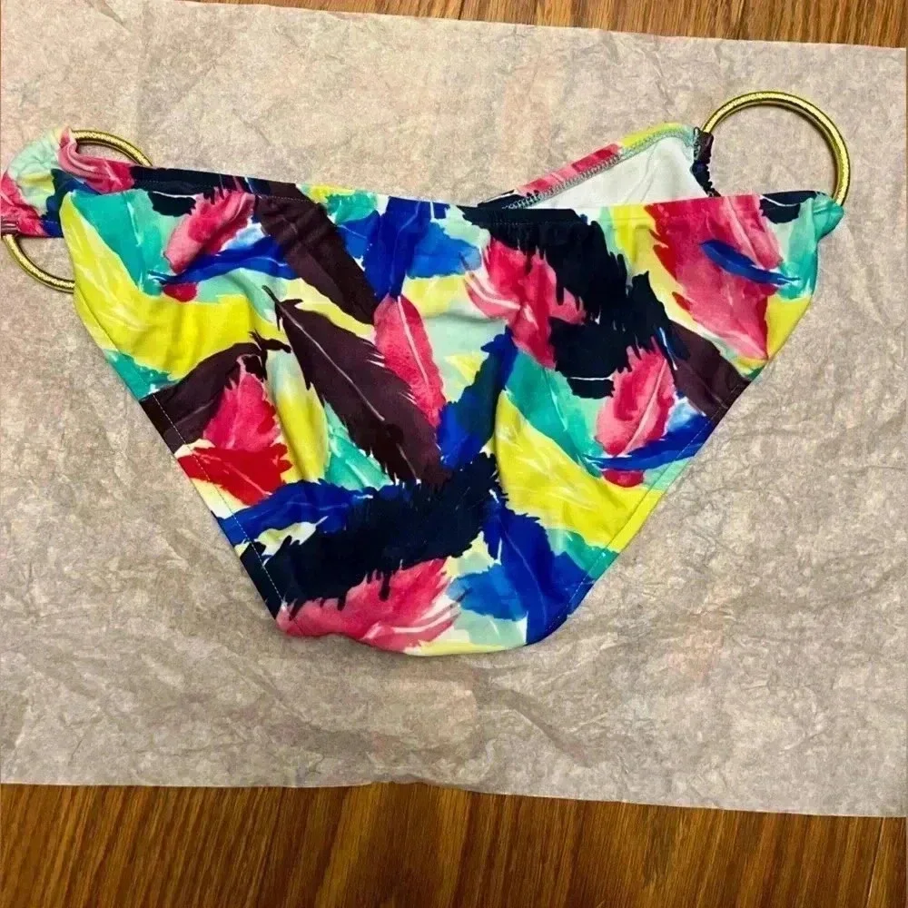 NWOT Milly Cabana Gold Ring Feather Print Bikini Bottom M